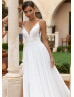 Double Strap White Lace Chiffon Side Split Boho Wedding Dress